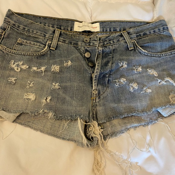 PaperDenim&Cloth Distressed Button Fly Shorts - Picture 1 of 4